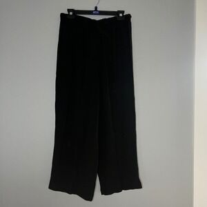 EILEEN FISHER Crinkle Wide Leg Cropped Pants Size Medium Black Basic Semi Sheer